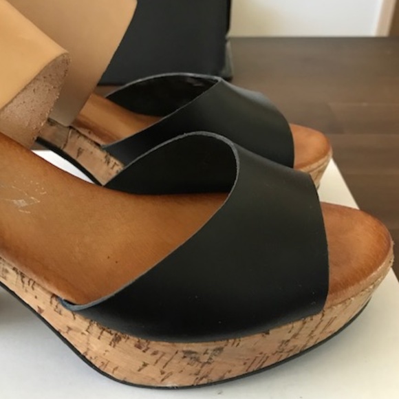 Biza Shoes Biza Womens Platform Black Cream Sandals Leather Uppers